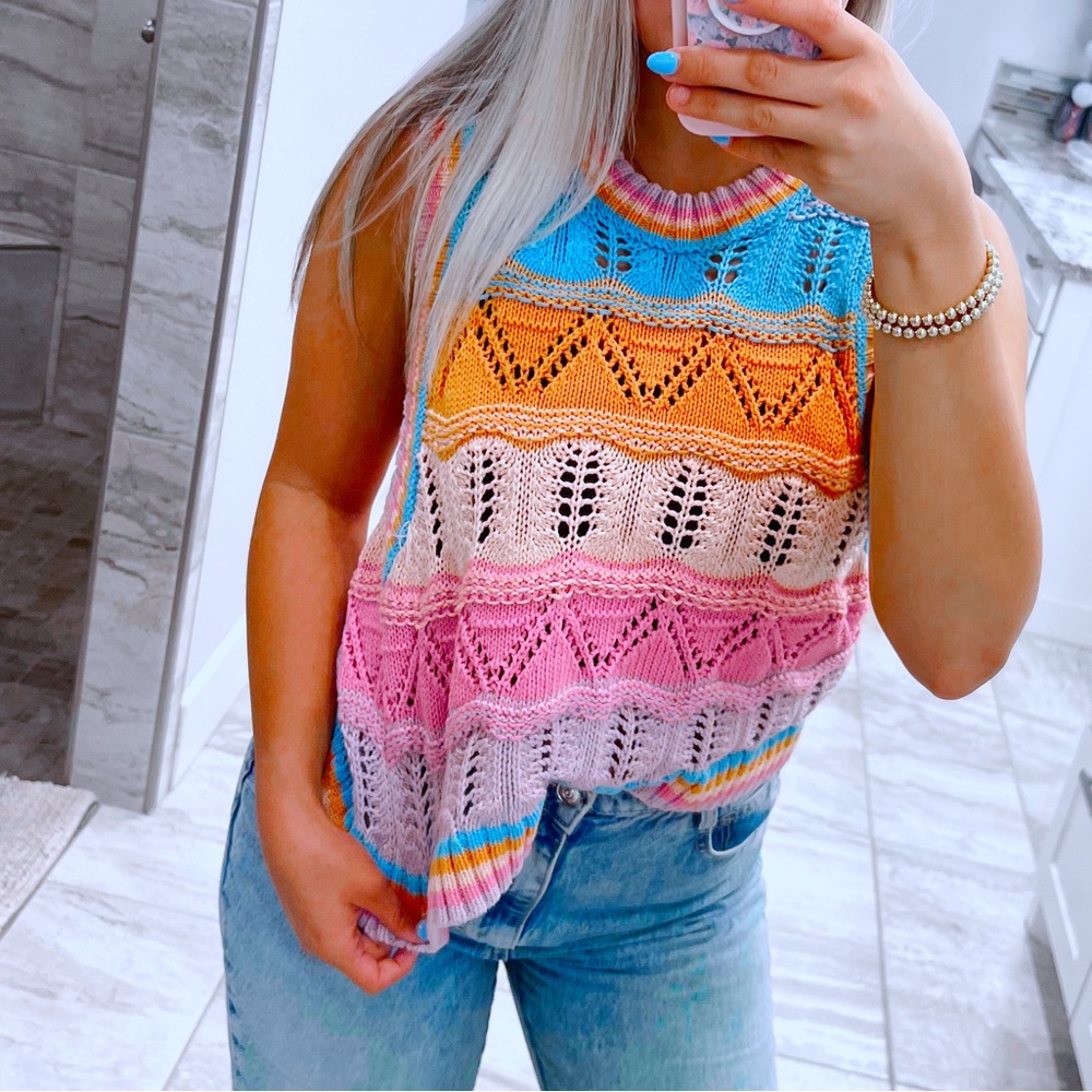 zara colorful rainbow crochet sweater vest